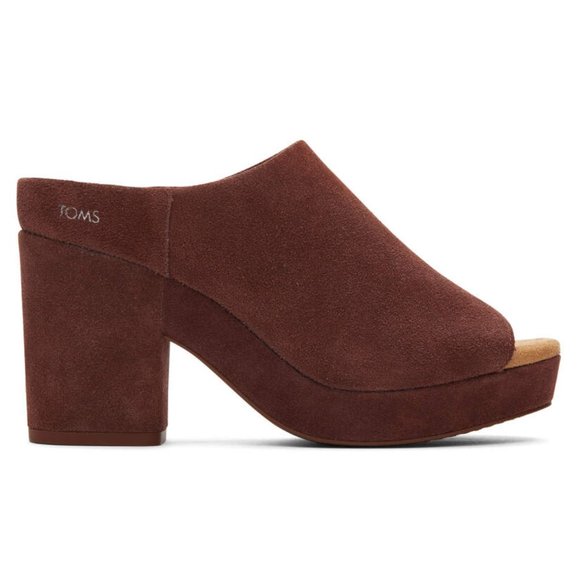 🌸 TOMS Florence Chestnut Suede Platform Heel NIB - Picture 4 of 9